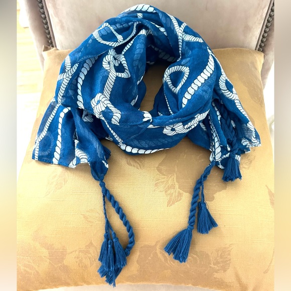 Nautical Blue and White Scarf/Beach Coverup with Tassels - Picture 7 of 10